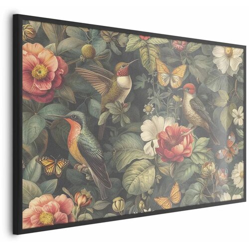  Plakat Flowers Birds and Butterflies - vintage-style illustration 42x29.7 Crni okvir Cijene