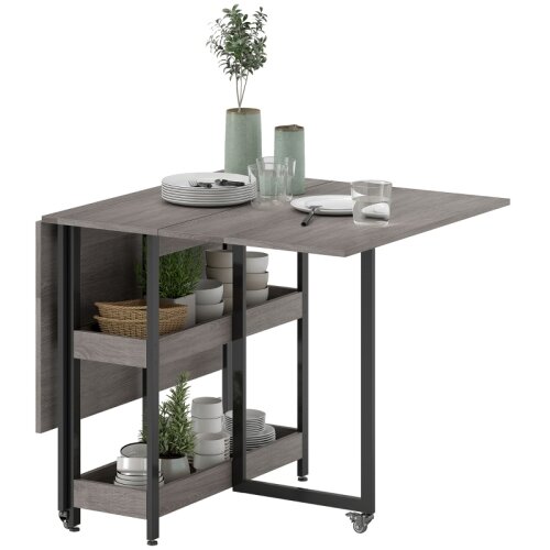 Nesta Zložljiva jedilna miza, siva, za 2&ndash;4 osebe, z 2 odprtima policama, premična kuhinjska miza za manj&scaron;e prostore, 133,4&times;80&times;75 cm, (5000493573) Cene