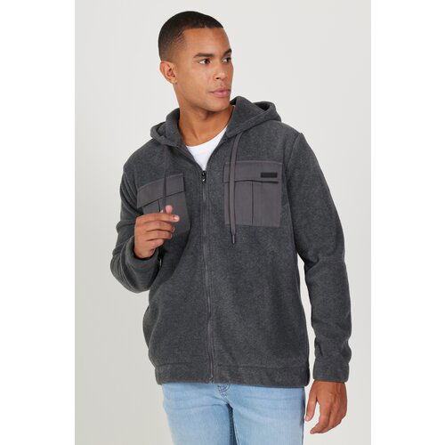 AC&Co / Altınyıldız Classics Men's Anthracite-melange Standard Fit Regular Fit Hooded Fleece Sweatshirt Jacket Cene