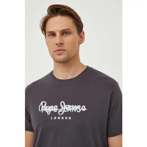 PepeJeans Bombažna kratka majica Keegan moška, siva barva