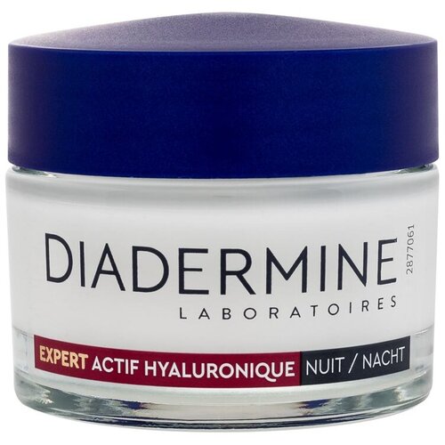Diadermine Expert Actif Hyaluronique Night Cream nočna vlažilna krema za suho zrelo kožo 50 ml po&scaron;kodovana &scaron;katla za ženske Cene