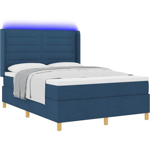  Krevet s opruga kutije s LED trakama Plava 160 x 200 cm tkanina Slike