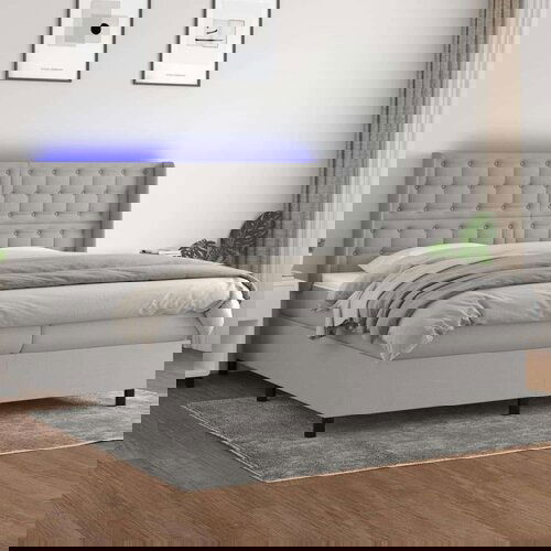  Krevet box spring s madracem LED svjetlosivi 200x200 cm tkanina Cene