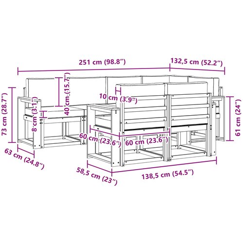  Set vanjskih sofa 7 kom. Bijela i bež Poliester Smeđa 251 x 132,5 x 73 cm Slike