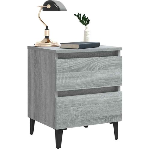  Noćni ormarići s metalnim nogama 2 kom sivi hrast 40x35x50 cm Slike