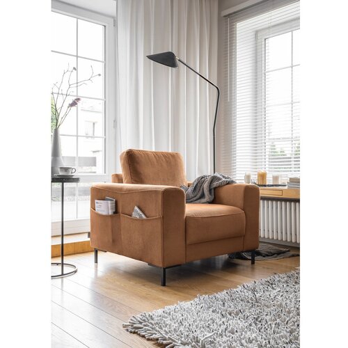 Miuform Oranžen/rjav fotelj iz rebrastega žameta Lofty Lilly &amp;ndash; Slike