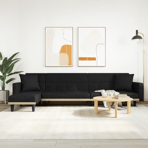 vidaXL Raztegljiv kavč L oblike črn 275x140x70 cm tkanina Cene