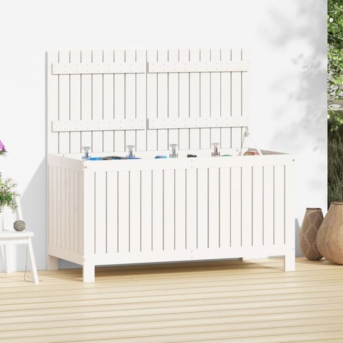 VidaXL Vrtna kutija za pohranu bijela 121x55x64 cm od masivne borovine Slike