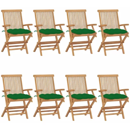  Vrtne stolice sa zelenim jastucima 8 kom od masivne tikovine