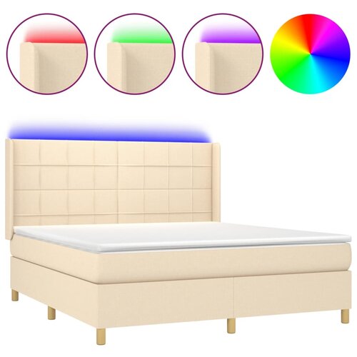 vidaXL Box spring postelja z vzmetnico LED krem 180x200 cm blago, (20884180) Cene