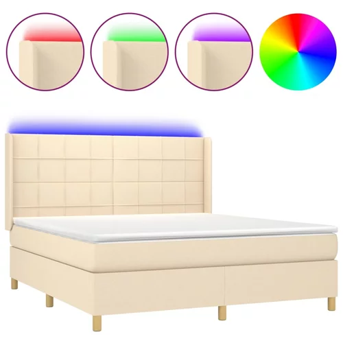 vidaXL Box spring postelja z vzmetnico LED krem 180x200 cm blago, (20884180)