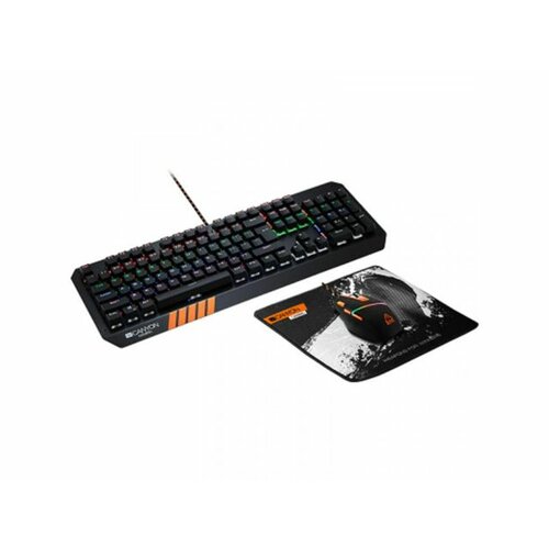 Canyon CND-SGS02-US 3u1 (104 tastera), miš RGB (DPI 800/1600/3200/4200), podloga za miša, crne boje tastatura Slike