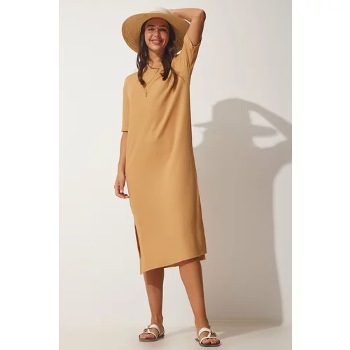 Happiness İstanbul Women's Biscuit Textured Daily Knitted Midi Dress