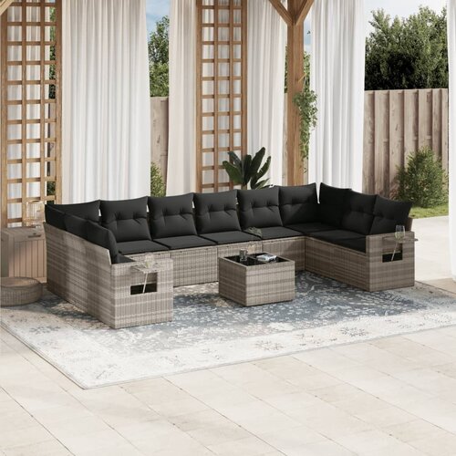vidaXL 11-dijelni set vrtnih sofa poliratan s jastucima svijetlosivi Cijene