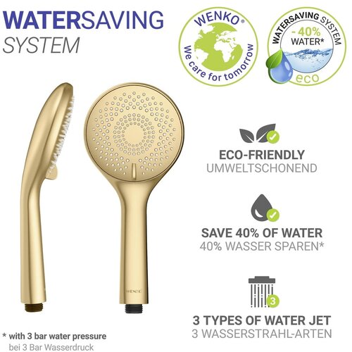 Wenko Plastična varčna tu&amp;scaron; glava v mat zlati barvi &amp;oslash; 11 cm Watersaving System &amp;ndash; Slike