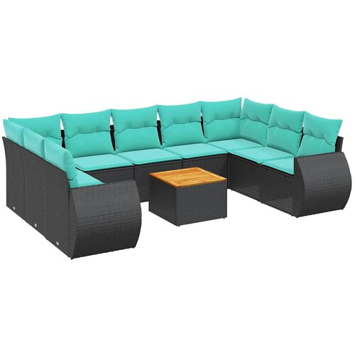 vidaXL Vrtni set od 10 dijelova s jastucima  crni poliratan - Crna 2x kutna + 5x srednja + 2x Sofa + stol 1 Cijene