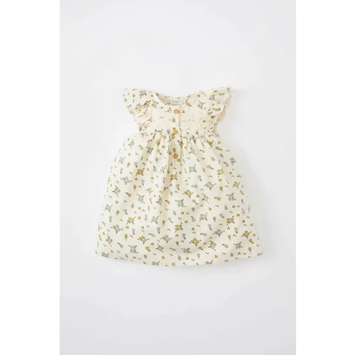 Defacto Baby Girl Floral Short Sleeve Twill Dress