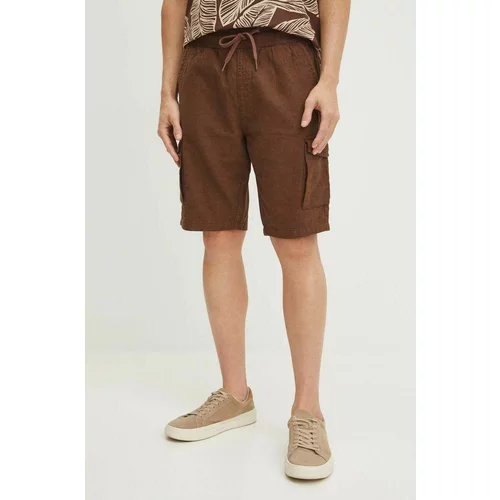 Medicine Kratke hlače s dodatkom lana za muškarce, boja: smeđa, melanž