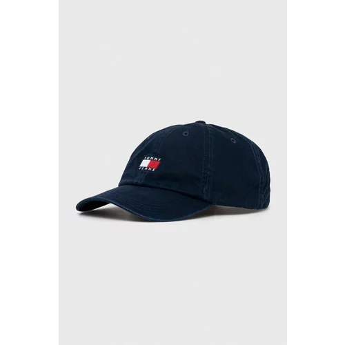 Tommy Jeans Bombažna bejzbolska kapa mornarsko modra barva