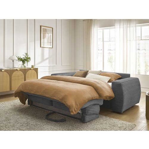 Bobochic Paris Temno siva sedežna garnitura za spanje/raztegljiva iz rebrastega žameta 220 cm Hugo &amp;ndash; Slike