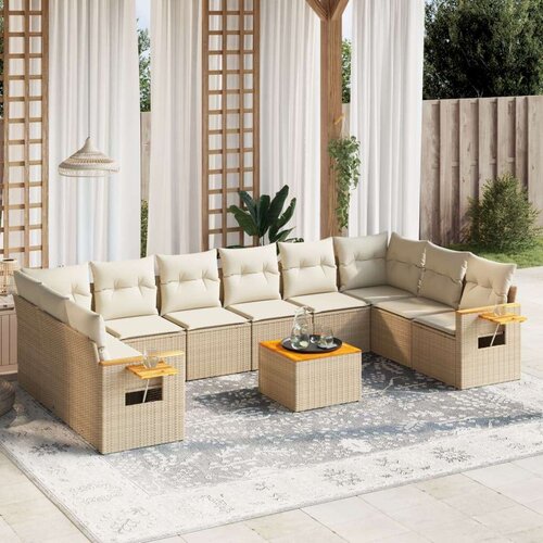 vidaXL 11-dijelni set vrtnih sofa od poliratana s jastucima bež Cijene
