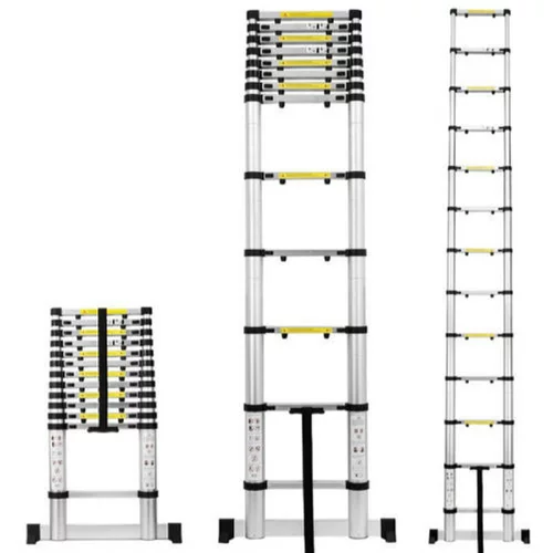  aluminijasta teleskopska lestev DLT210B (11 stopnic, maks. višina: 3,2 m, transportna dolžina: 82 cm, nosilnost 150 kg)