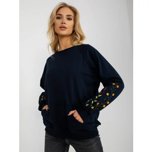 Fashion Hunters Navy blue sweatshirt RUE PARIS with embroidery on the sleeves