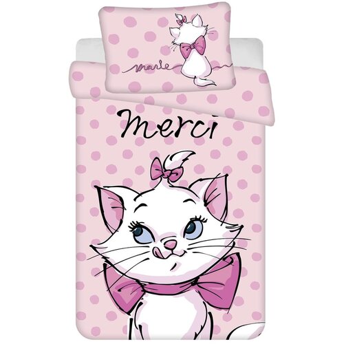 Jerry Fabrics Ružičasta pamučna dječja posteljina za dječji krevetić 100x135 cm Marie Cat "Merci" – Cijene
