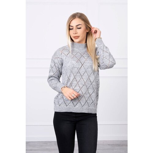 Kesi High-neckline sweater with a diamond pattern in gray color Slike