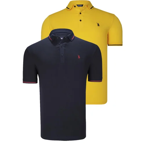 Dewberry DOUBLE SET T8586 MEN'S T-SHIRT-NAVY-YELLOW