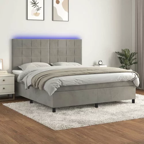  Box spring postelja z vzmetnico LED svetlo siva 180x200cm žamet, (20790391)