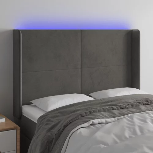 vidaXL LED posteljno vzglavje temno sivo 147x16x118/128 cm žamet