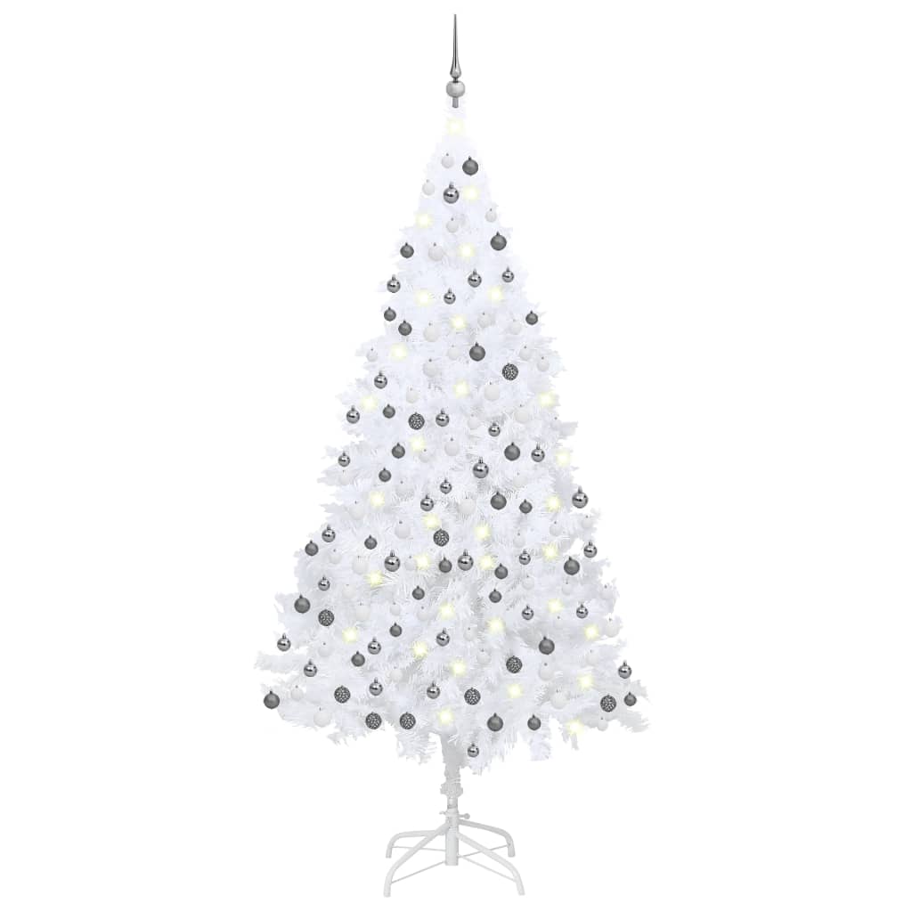 vidaXL Umetna novoletna jelka z LED lučkami in bučkami bela 210 cm, (20670982) Cene