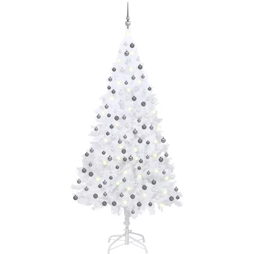 vidaXL umjetno božićno drvce LED s kuglicama bijelo 210 cm PVC