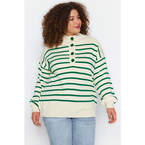 Trendyol Curve Green Striped Knitwear Sweater Slike