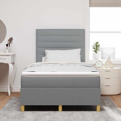  LED Box Spring Krevet Svijetlo siva 120 x 200 cm tkanina Slike