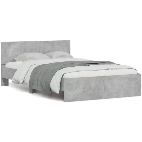 vidaXL Okvir kreveta s uzglavljem boja betona 135x190 cm