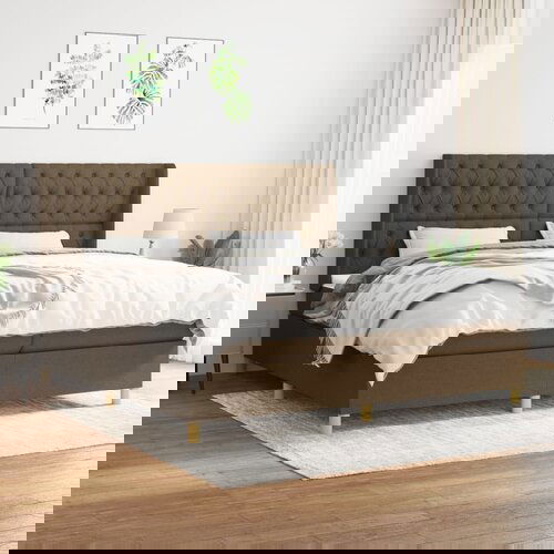 The Living Store Box spring postelja z vzmetnico temno rjav 200x200 cm blago - Box Spring Postelja, (21518671) Cene