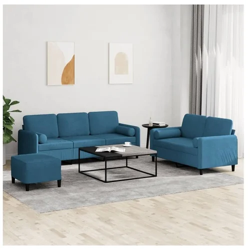 vidaXL 3-dijelni set sofa s jastucima plavi baršunasti