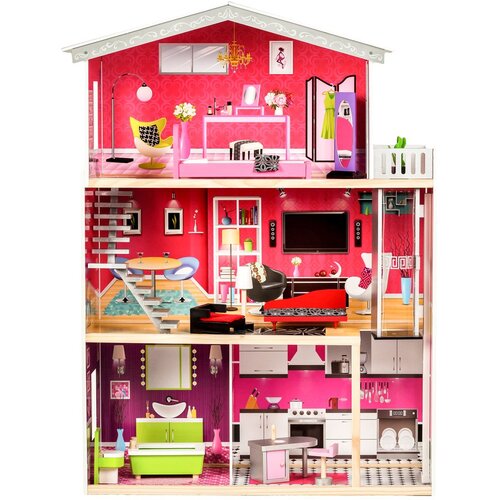 ECO TOYS Velika drvena kućica za lutke s liftom - Malibu residence Slike