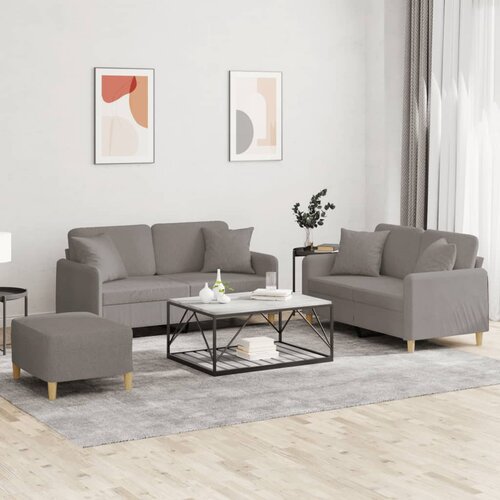  3-dijelni set sofa s jastucima smeđesivi od tkanine Cijene