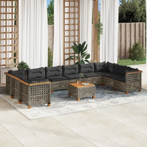 vidaXL 11-dijelni set vrtnih sofa od poliratana s jastucima sivi Cijene