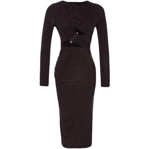 Trendyol Brown Fitted Knitted Window/Cut Out Detailed Evening Dress with Accessories Slike