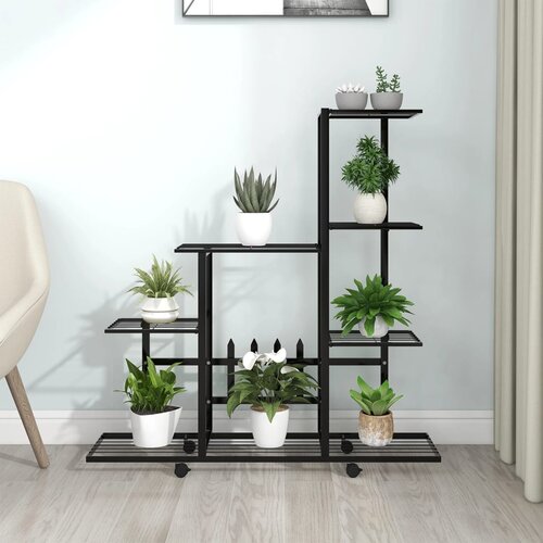 Furnova Stojalo za rože s kolesi 94,5x25x92,5 cm črno kovinsko, (21920665) Slike
