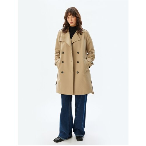Koton Trench Coat Double Breasted Reverse Collar Buttoned Pocket Belt Detail Slike