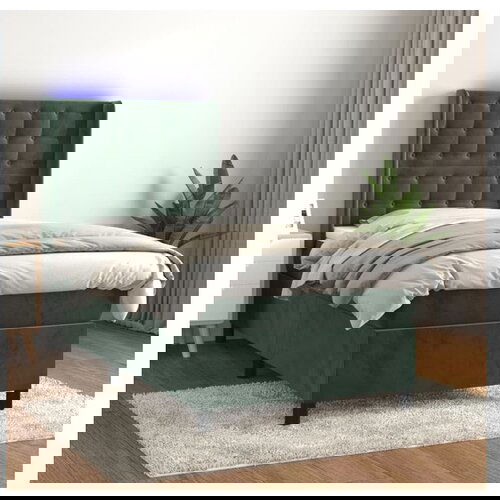 vidaXL Krevet box spring s madracem LED tamnozeleni 90x190 cm baršun Cene