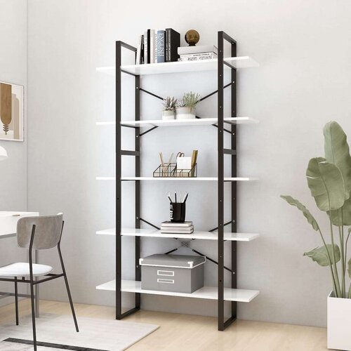 vidaXL Knjižna omara 5-nadstropna bela 100x30x175 cm iverna plošča Cene