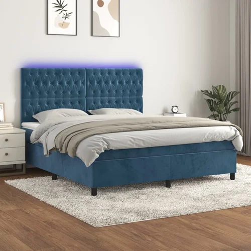 The Living Store Box spring postelja z vzmetnico LED temno modra 180x200cm žamet - Box Spring Postelja, (21438828)