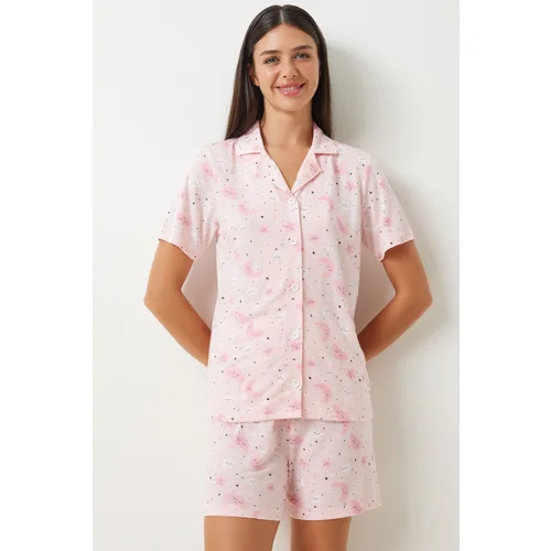 Happiness İstanbul Women's Light Pink Patterned Viscose Shorts Shirt Pajama Set