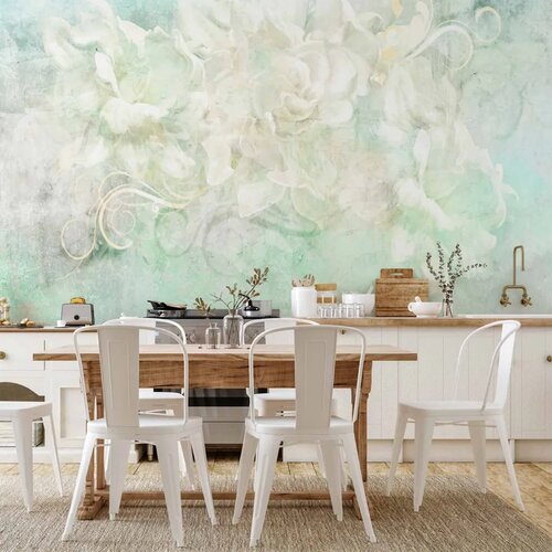  Foto tapeta - Blossoming among pastels - abstract with floral motif and patterns 450x315 Cene